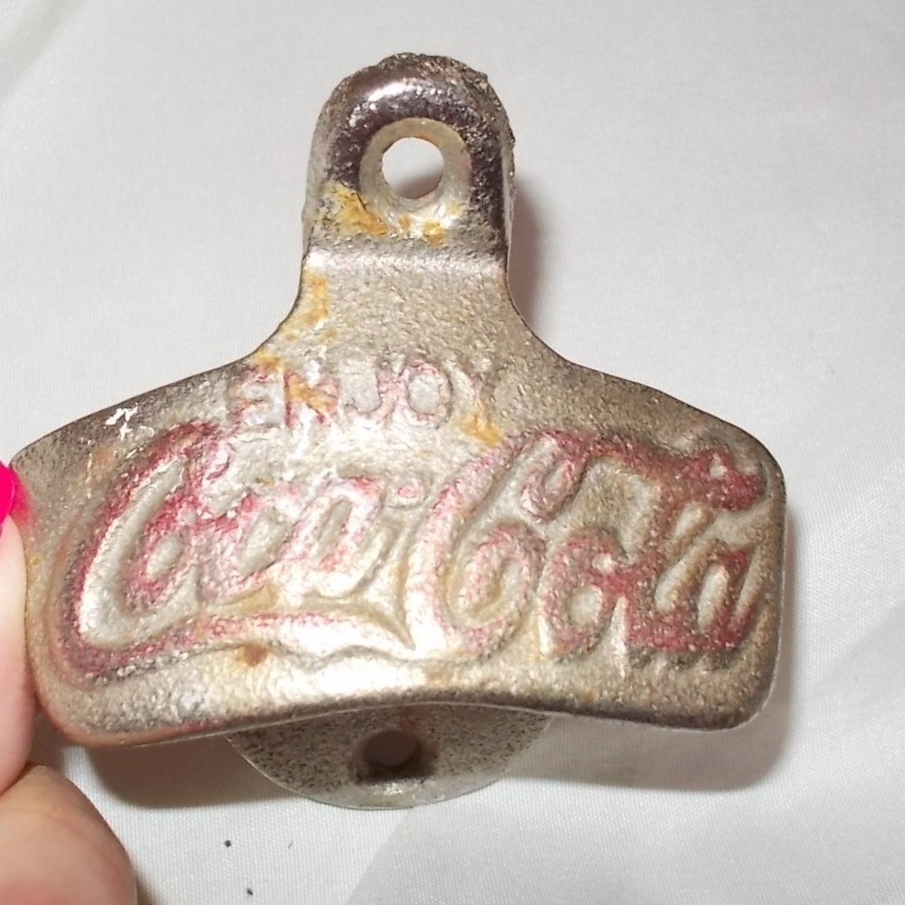Vintage Coca-Cola Wall Mounted Bottle Opener Cast Metal Enjoy Coke Soda Sign